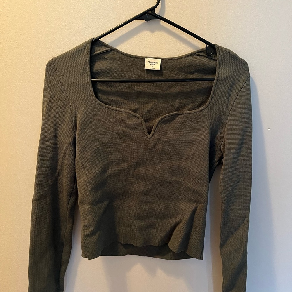 Abercrombie & Fitch Olive Scoop-Notch Long Sleeve Top